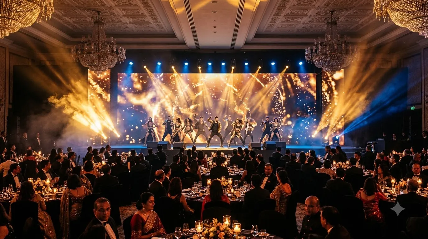 Dance troupe opening a corporate awards night in a Mumbai hotel