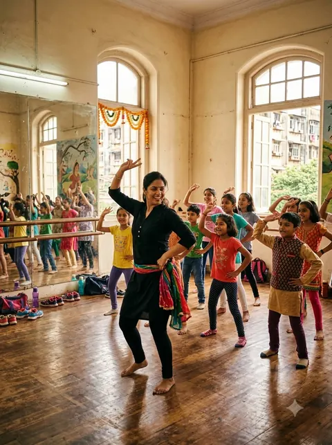 Children’s Bollywood dance class in a Mumbai studio
